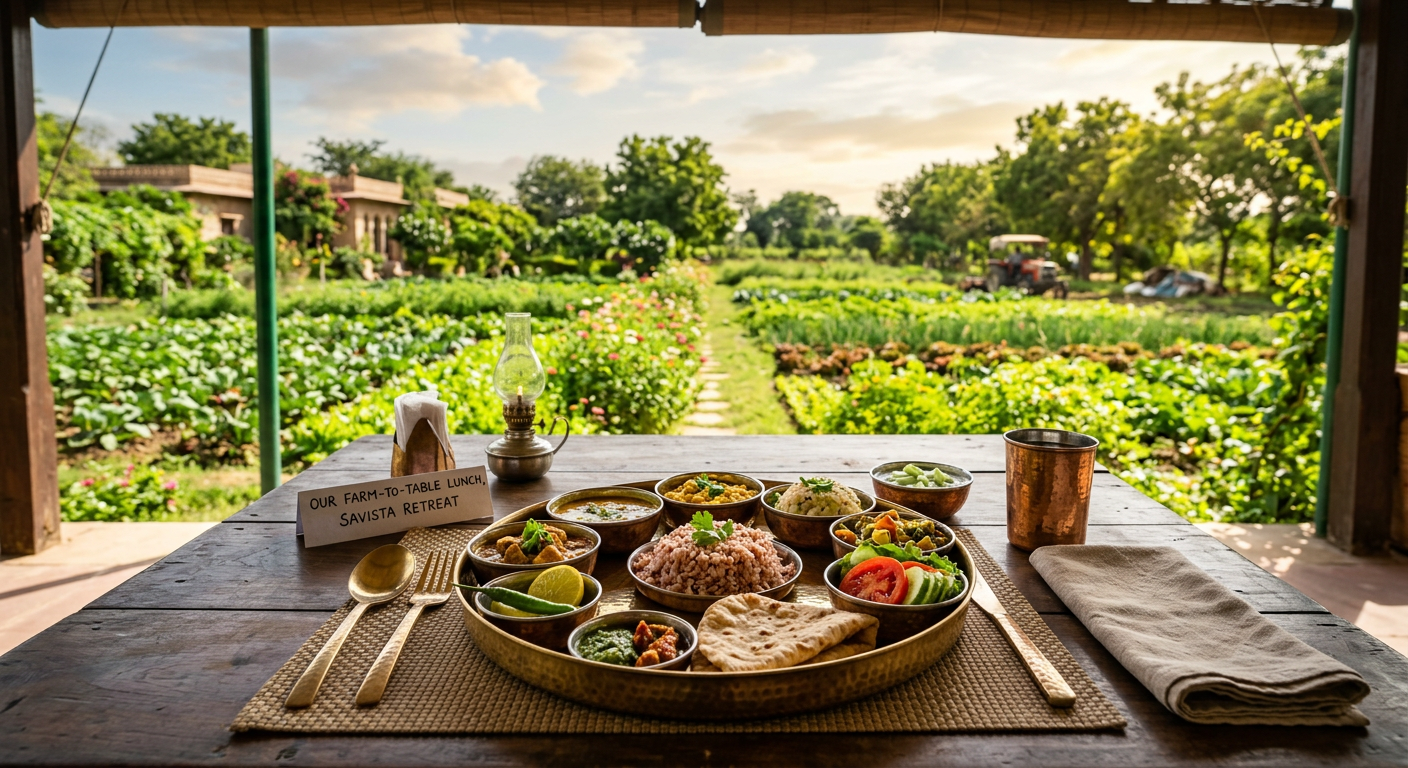 Organic meal at Savista Retreat sourced from on-site farm