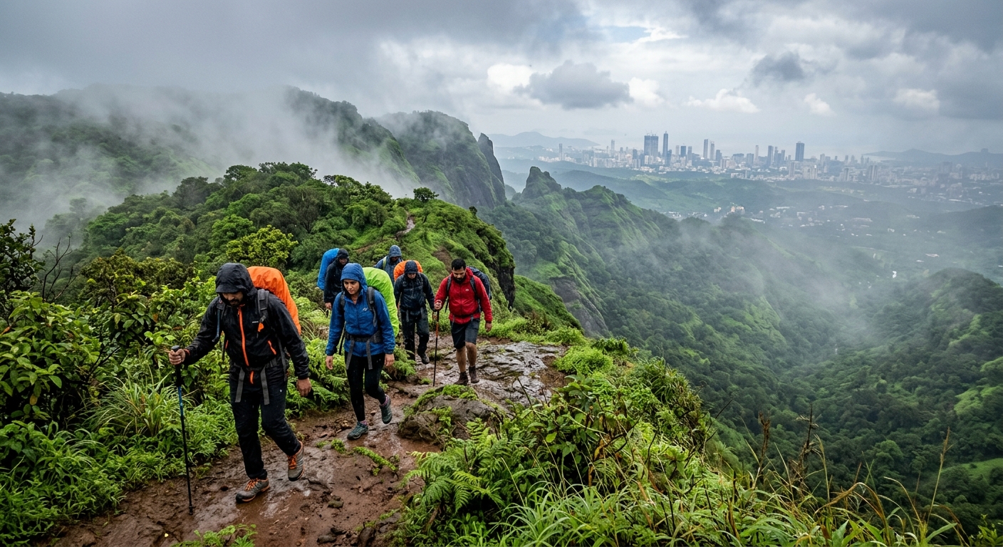 Monsoon trek at Garbett Point near Mumbai with panoramic views