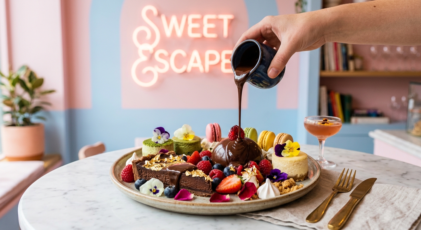 Instagram-worthy dessert with pour-over sauce in a Jaipur cafe