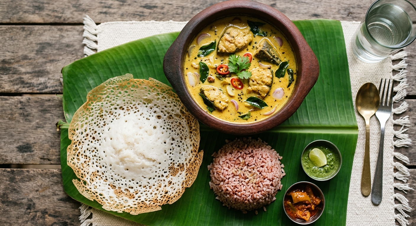 A signature coastal South Indian dish of fish curry and appam served at Dakshin Legacy.