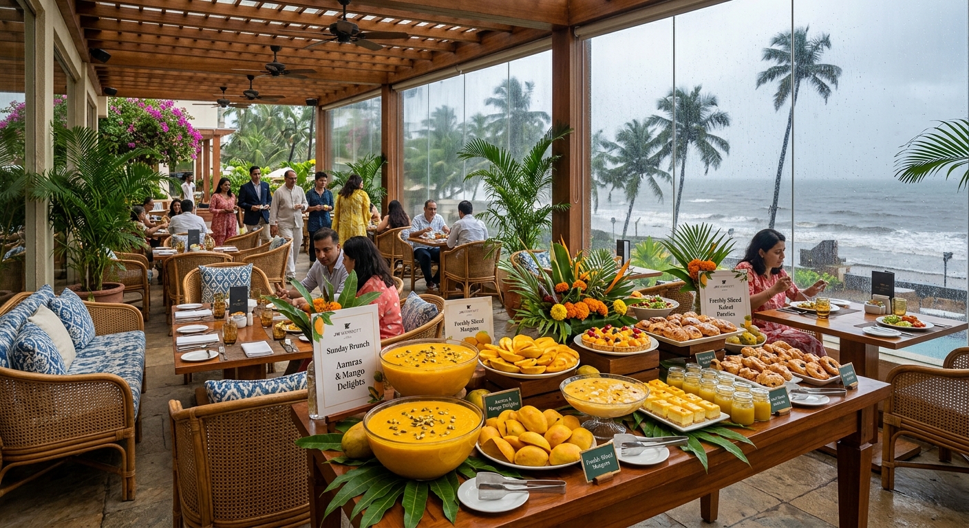 Tropical Verandah Brunch at JW Marriott Mumbai Juhu with mango spread and monsoon sea view