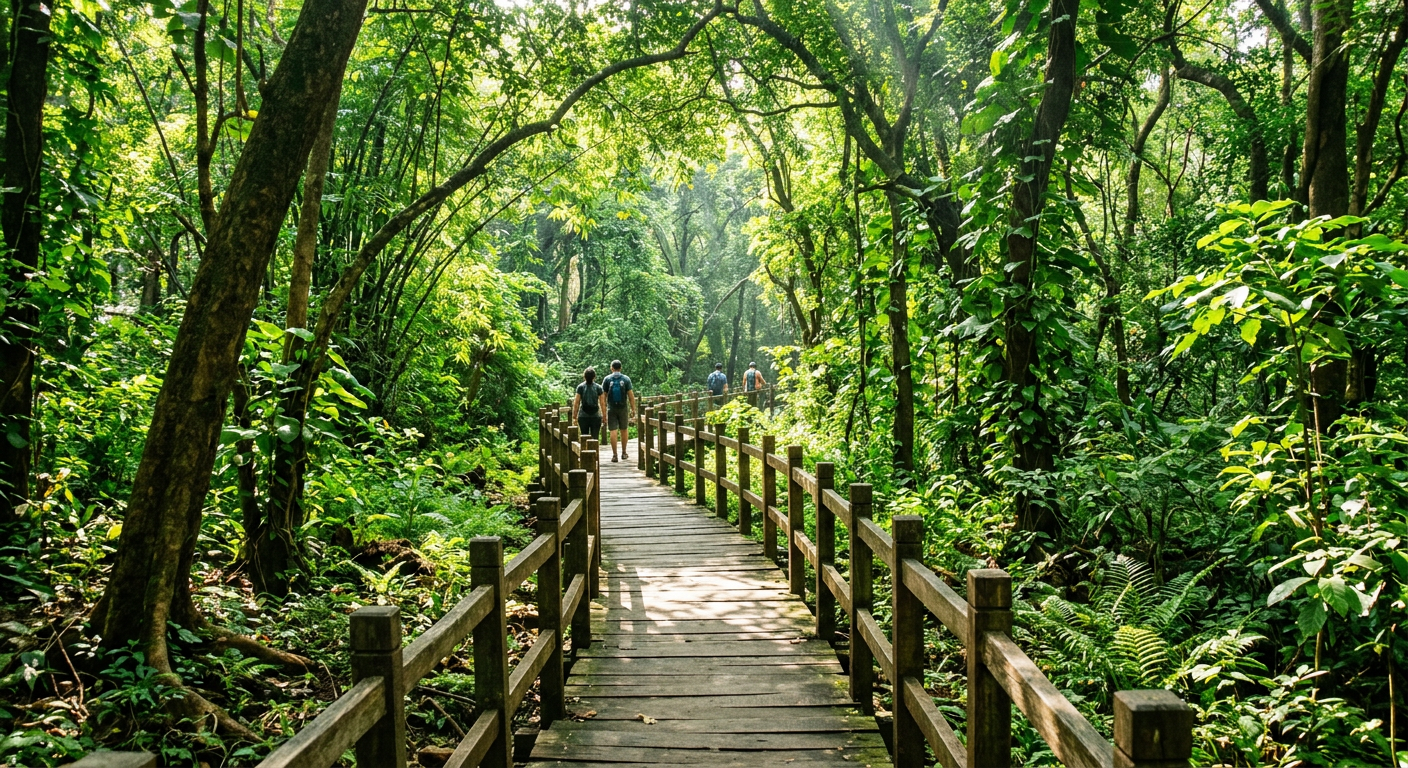 SGNP forest trail with lush greenery