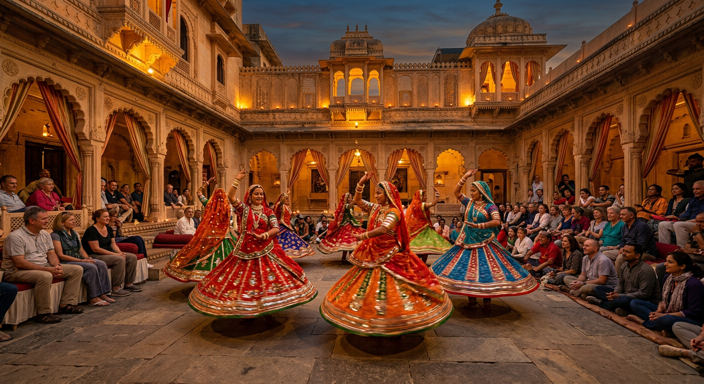 Ghoomar dance performance at Bagore-ki-Haveli during the evening Dharohar show