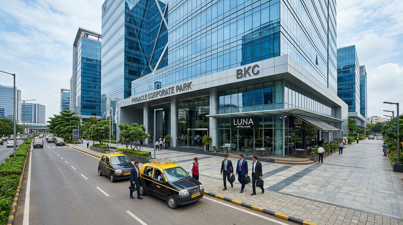 Exterior of Pinnacle Corporate Park in BKC, home to the new restaurant Dakshin Legacy.