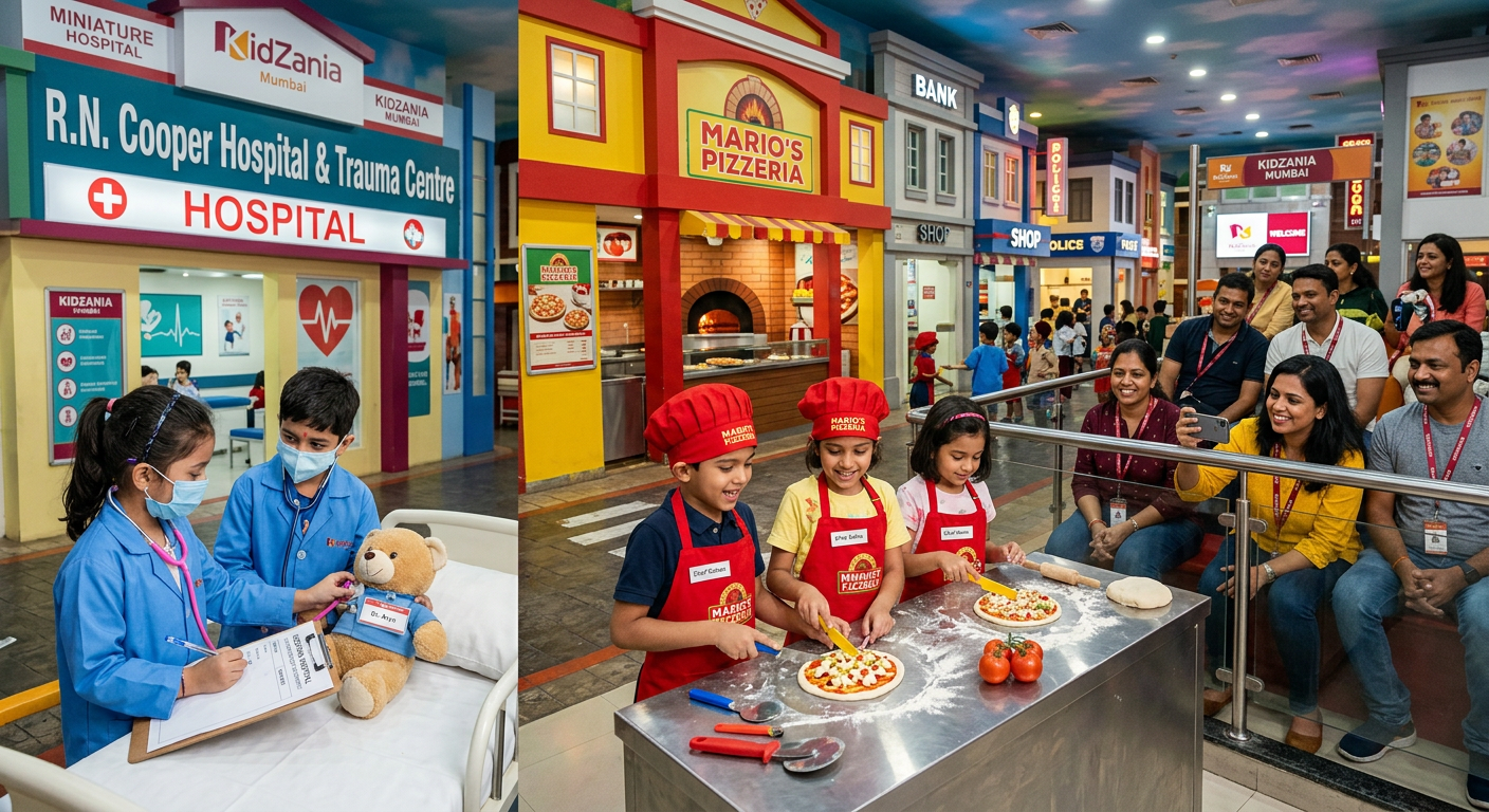 Kids engaged in role-play activities at KidZania Mumbai