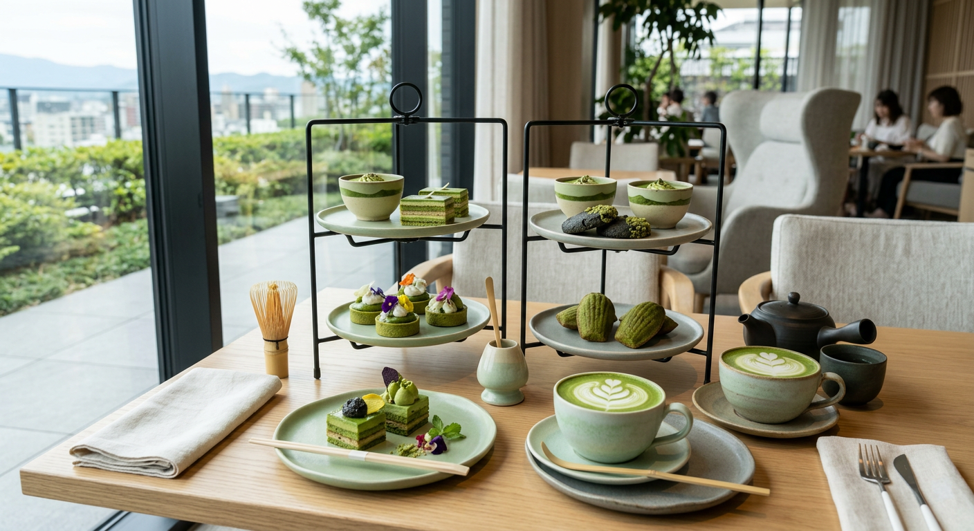 Matcha afternoon tea experience at Fairmont Mumbai with matcha lattes and pastries