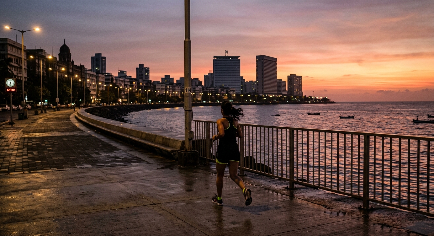 Marine Drive running at sunrise