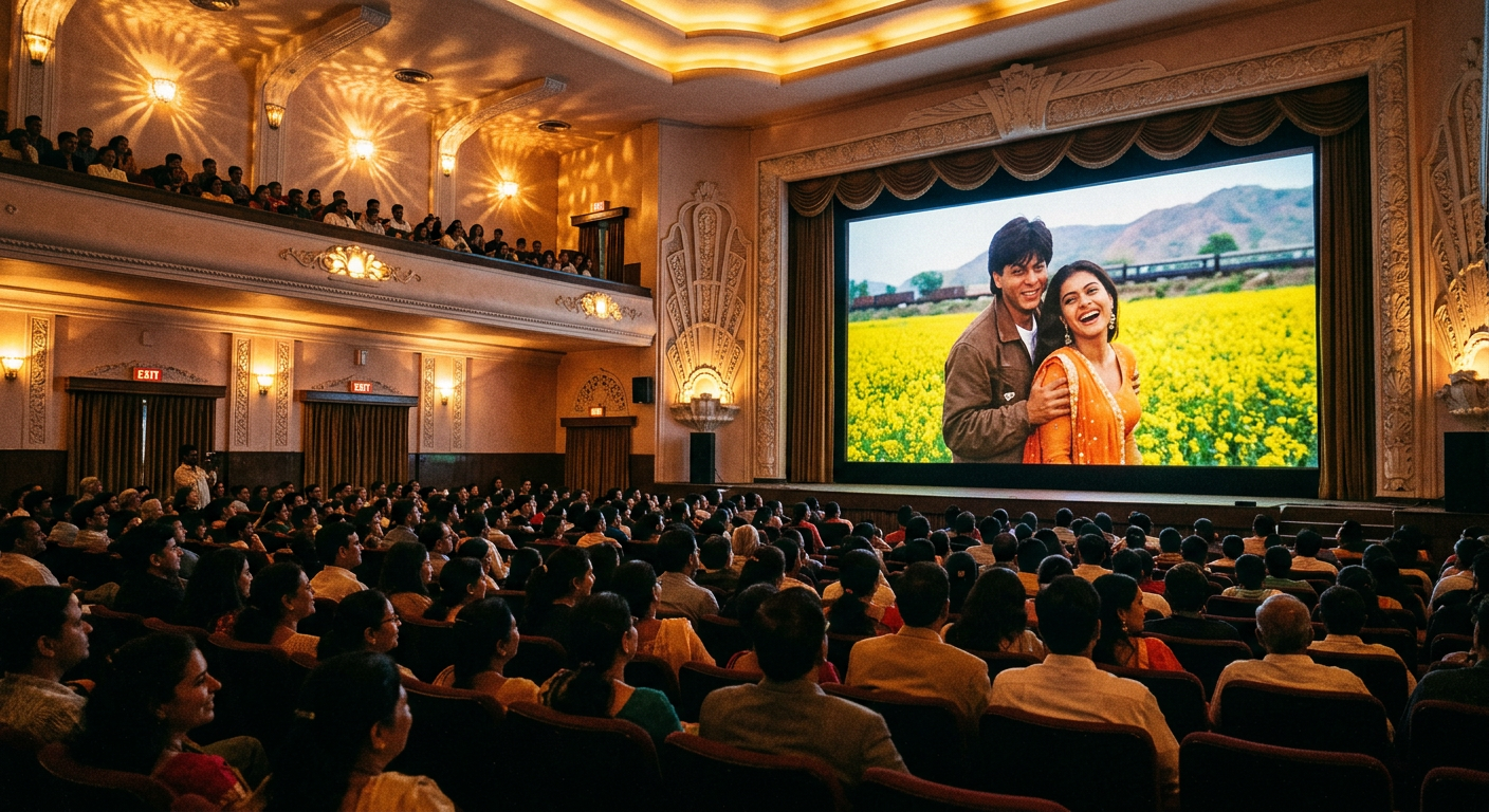Audience watching Dilwale Dulhania Le Jayenge at Raj Mandir's 50th anniversary