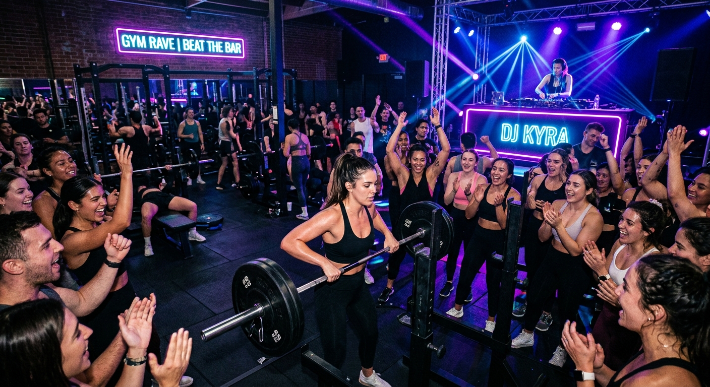 Deadliift Rave scene at Nitrro Bespoke Fitness with DJ and deadlift challenge