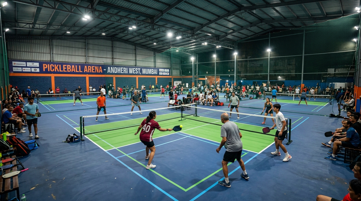 Players enjoying pickleball at an indoor court in Andheri, Mumbai