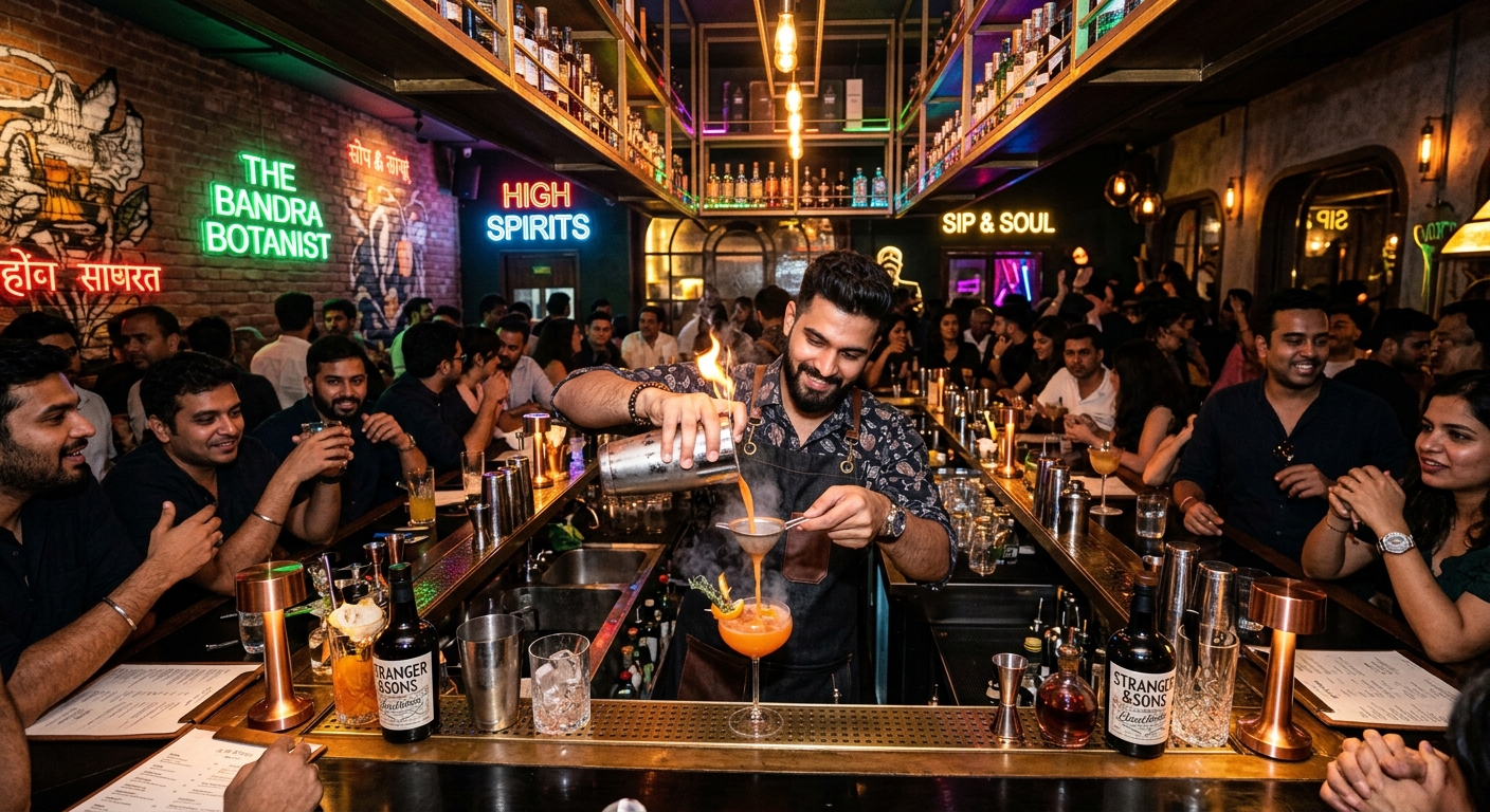 Joker Bandra cocktail bar interior with creative drinks and lively crowd