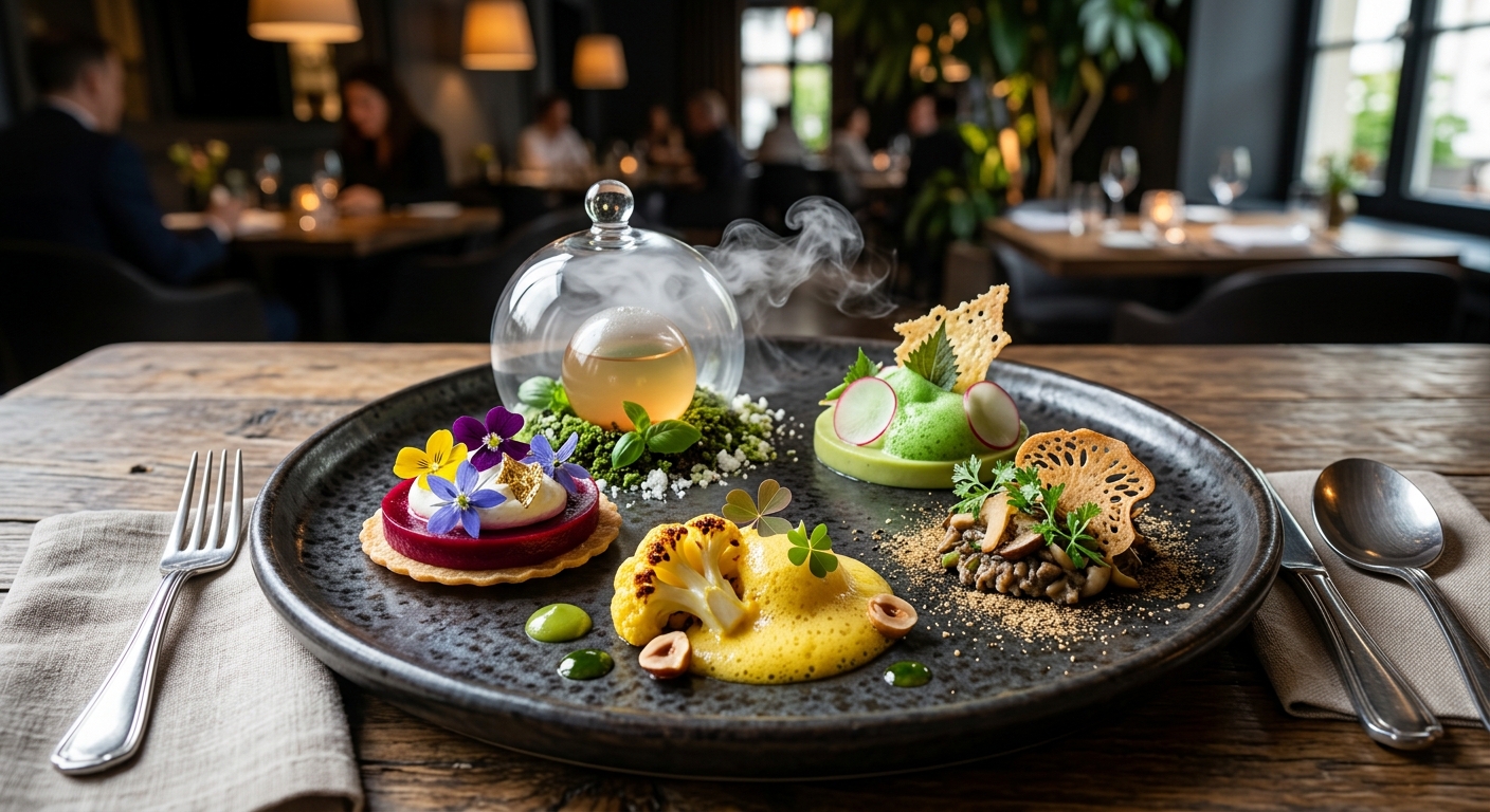Vegetarian molecular gastronomy dish at SpiceKlub Babulnath