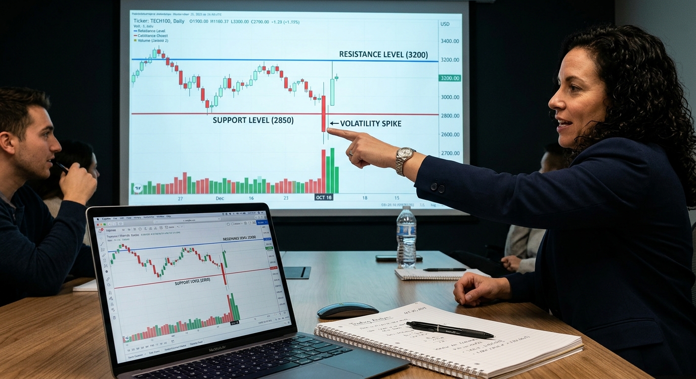 Mentor explaining support and resistance levels on a stock chart during the Jaipur bootcamp.