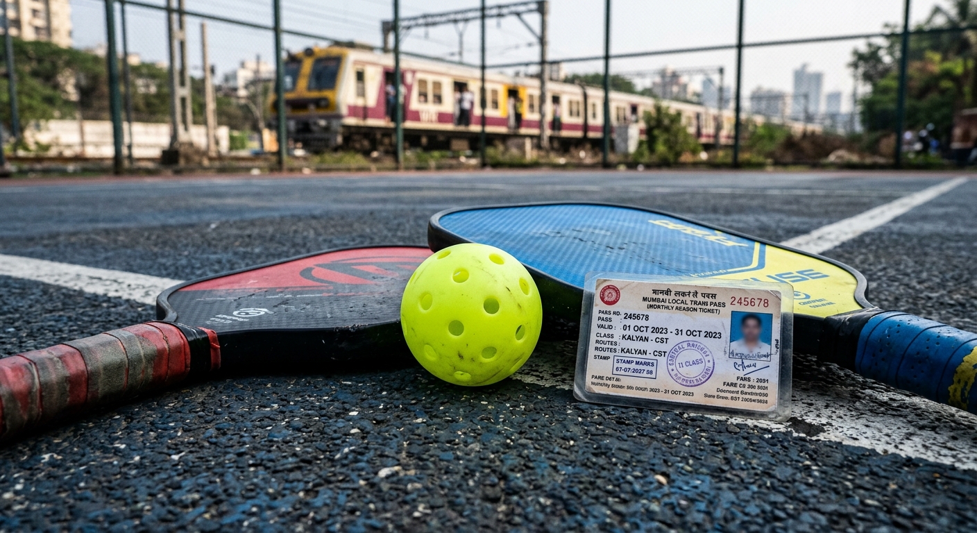 Pickleball gear with Mumbai local train pass
