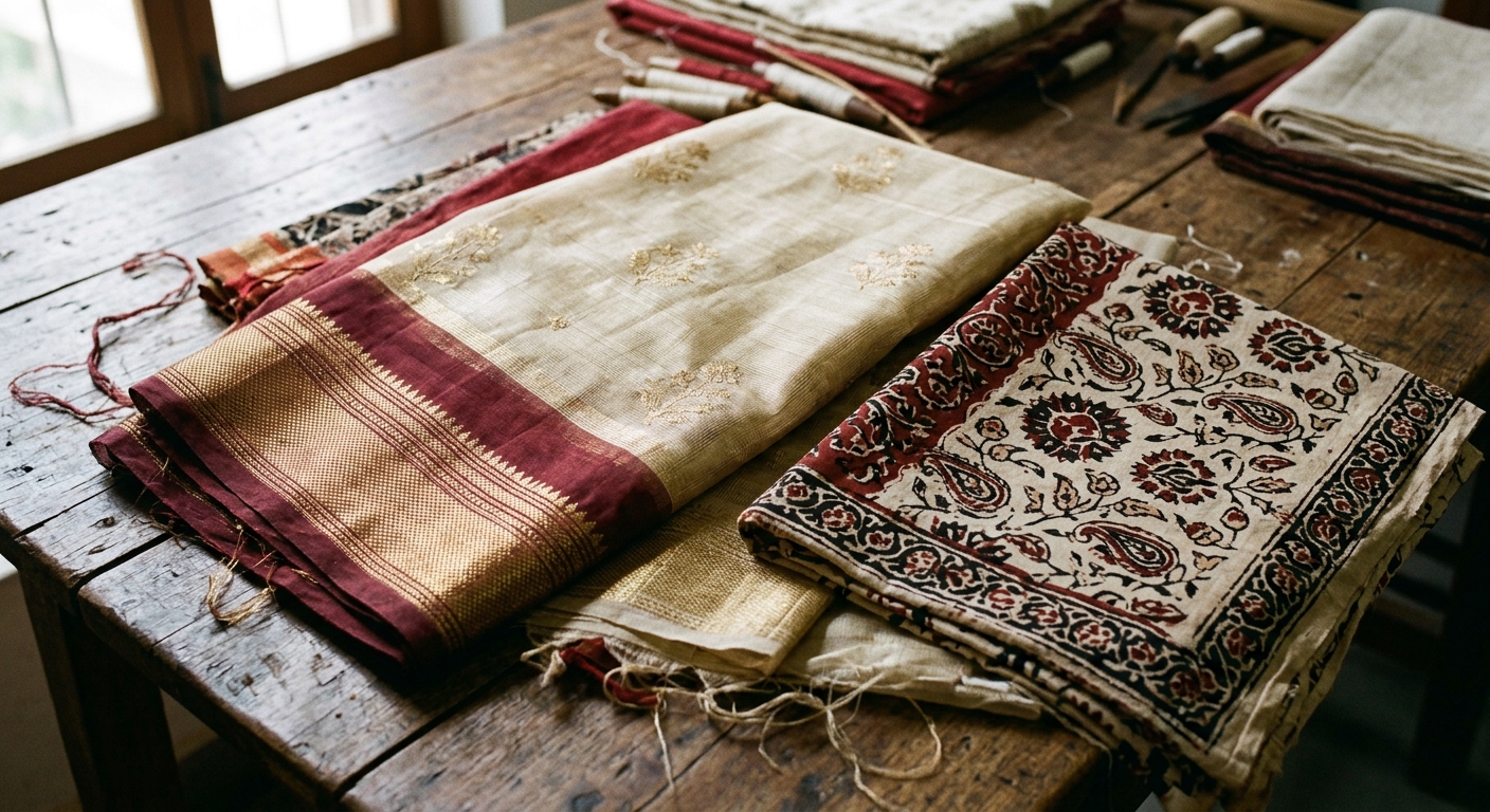 GI-tagged Chanderi, Maheshwari and Bagh textiles displayed at an artisan showcase