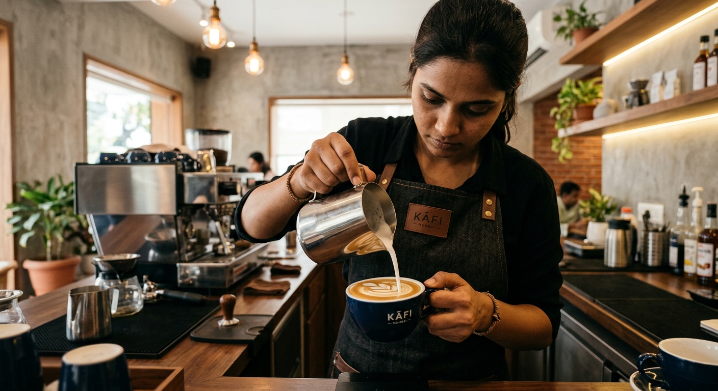 Specialty coffee being prepared at a modern cafe