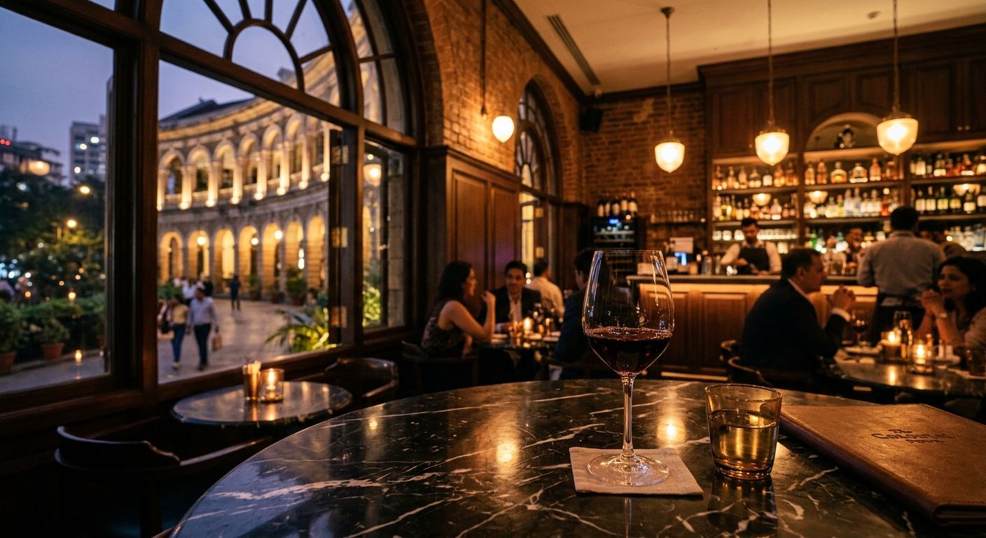 Glass of wine at an elegant bar near Horniman Circle