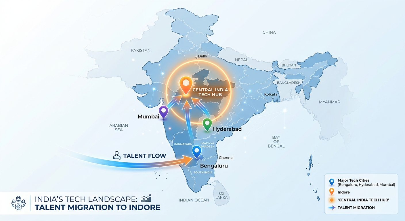 India map highlighting Indore as emerging tech hub