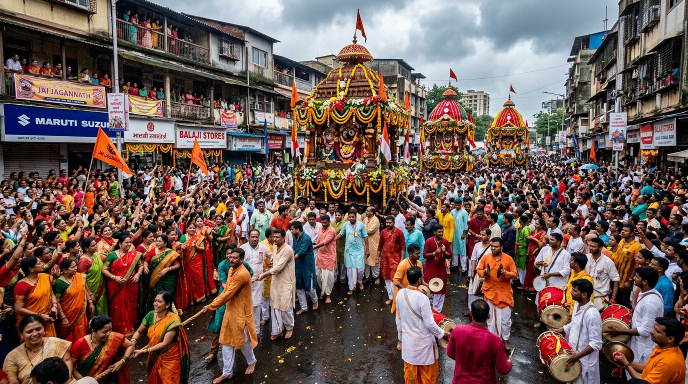 Kandivali Rath Yatra Draws 2,500 Devotees in Monsoon Mumbai