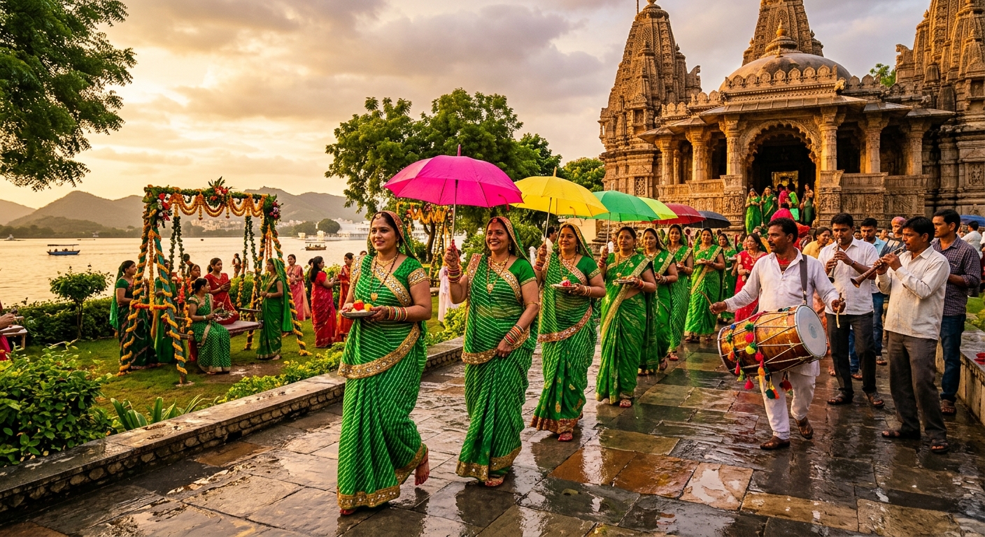 Teej in Udaipur: Green-Clad Women, Temple Processions & Swings